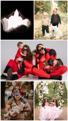 a collage of photos with people and animals in them, including an image of a dog