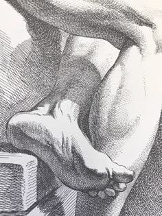 an ink drawing of a person's legs and feet