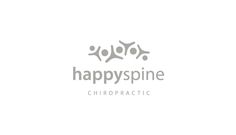 the logo for happyspine chiropractic is shown in grey and white