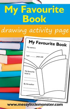 a stack of books with the title, my favorite book drawing activity page