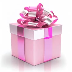 a pink gift box with a bow and ribbon