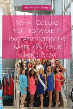 What Colors NOT To Wear In Pageant Interview Based On Your Hair Color. It’s no secret that your interview can make or break you in a pageant. Follow these tips to find your perfect color for interview! Pageant Interview Hair, Pageant Interview Dress, Pageant Interview Outfit, Pagent Dresses