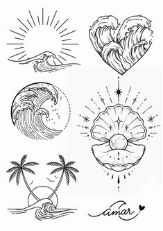 Ocean Wrist Tattoos For Women, 90s Tattoo Flash Sheet, Flash Tattoo Feminina, Ocean Tattoo Design, Mexico Tattoo Ideas, Ocean Inspired Tattoos, Flash Tattoo Sleeve, Desert Tattoo, Butterfly Tattoo Stencil