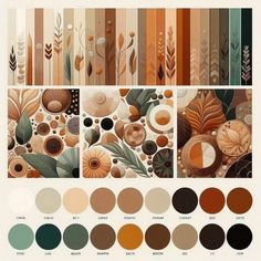 an assortment of different color palettes with flowers and leaves