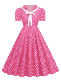 Vintage Polka Dot Dress 1950s, Best Dress For Girl, Retro Fitted Polka Dot Vintage Dress, Vintage Polka Dot Knee-length Dress, 1950s Style A-line Polka Dot Dress, Retro V-neck Polka Dot Dress, Pink Polka Dot Dress, True Red, Fashion Aesthetics