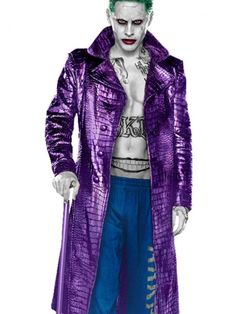 the joker cosplay costume is shown in purple