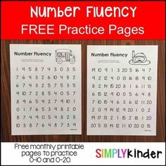 two printable number fluncy worksheets with the words, free practice pages