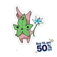 a sticker with an image of a plant and a dragon on it's back