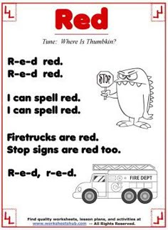 a printable worksheet for children to learn how to read the words red