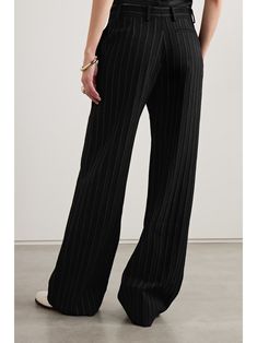 VERONICA DE PIANTE Anya pinstriped wool wide-leg pants | NET-A-PORTER Black Pinstripe Pants, Pinstripe Pants, Wide Legs, Design Process, Net A Porter, Women Collection, Black Pants, Wide Leg Pants, Mid Rise