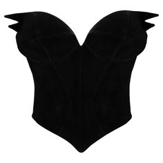 So Iconic! Truly wearable Art. Exremely rare Thierry Mugler corset top with dramatic winged details. Black velvet bustier with pointy waist. Museum worthy and strong camp vibe. Thierry Mugler signature look, rare collector's piece. The corset itself is lined, it closes with a hidden zipper on the side, the fit can be adjusted well with the lacing on the back. Made in France Assuming this was a vintage size 42 measurements with lace fully closed and lying flat please see last image. This truly is Black Velvet Corset, Velvet Corset Top, Mugler Black, 2006 Runway, Yellow Diamond Necklace, Best Corset, Metallic Mini Dress, Velvet Bustier, Velvet Corset