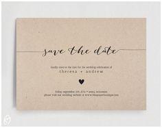 save the date card with a heart on it and black ink in the middle that reads,'save the date '