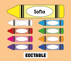 an orange background with different colored crayons and the words softa on it