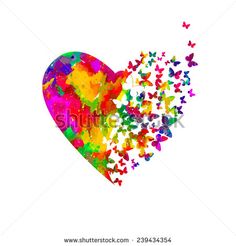 colorful heart with butterflies flying out