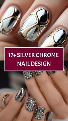 Gunmetal Chrome Nails, Spring Chrome Nails 2024, Silver Chrome Nail Designs, Silver Chrome Nails Designs, Grey Chrome Nails, Silver Chrome Nail Art, Chrome Nail Design, Silver Chrome Nails, Black Chrome Nails