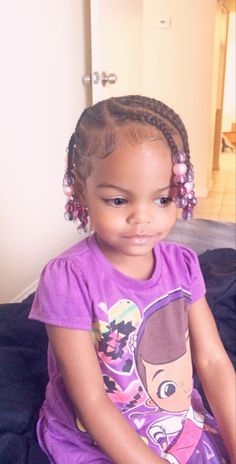 Braided Hairstyles For Infants, Braids Toddler Girl Black, One Year Old Braid Hairstyles, Braid Hairstyles For Toddler Girls Black, Bead Hairstyles For Kids Natural Easy, Braided Hairstyles For Black Hair Kids With Beads, Kiddie Braids With Beads, Toddler Hairstyles Girl African American Braids With Beads, Braids For Baby Girls Hair