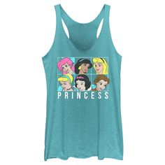 If you can't decide which of the Disney characters is your favorite… now you don't have to! Celebrate all of your favorites with this officially licensed Disney Princess Squares Women's Graphic Racerback Tank Top! This cute tank features portraits of Ariel, Jasmine, Aurora, Cinderella, Snow White, and Belle in bright print across the front. Dress in style this season with this new fun apparel today that is perfect for Disney fans everywhere! Disney Tank Tops, Disney Tanks, Womens Tank Top, Grid Girls, Tank Design, Tank Girl, Socks And Tights, Disney Princesses, Sweaters And Jeans