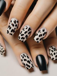 Leopard Print Nail Designs, Black On Black Leopard Nails, Black And Brown Leopard Nails, Coffin Leopard Nails, Leopard Print Accent Nail, Leopard Print Nail, Leopard Nail Designs, Leopard Nail Art, Funky Leopard Print Nails