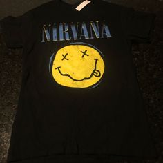 Brand New Smoke And Pet Free Home Nirvana Tshirt, Faces Band, Nirvana Nevermind, Nirvana Shirt, Nirvana Band, Grunge Tee, Band Tee Shirts, Yellow Smiley Face, Nirvana Kurt Cobain