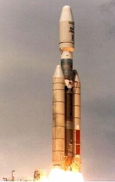 the saturn rocket is launching into the sky