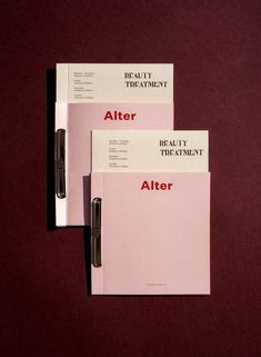 two pink envelopes with the words beauty treatment after and after written in red on them