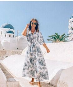 Great shopping ideas for H&M 2019 TREND White Blue China Toile Tie Belt Midi Kaftan Dress size 8 10 12 36, Womens Dresses