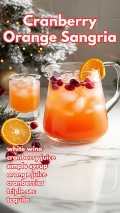 Cranberry Orange Sangria Recipe Cranberry Orange Margarita Sangria, Cranberry Orange Sangria Recipes, White Wine Cranberry Sangria, Cranberry Orange Alcoholic Drinks, Red Christmas Sangria, Christmas Sangria Recipes Easy, Christmas Morning Drinks, Christmas Sangria Red, Easy Christmas Sangria