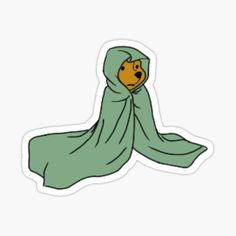 a cartoon character with a green scarf around his head and eyes covered by a hood sticker