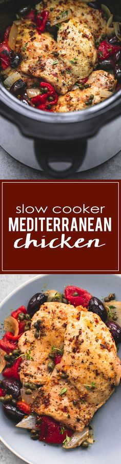 slow cooker mediterranean chicken with olives and peppers