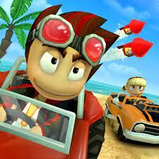 an image of a man driving a car on the beach with another person behind him