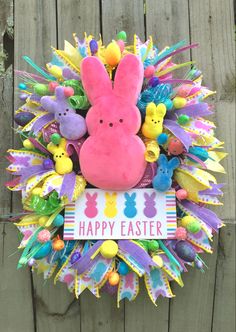 a wreath with an easter bunny on it