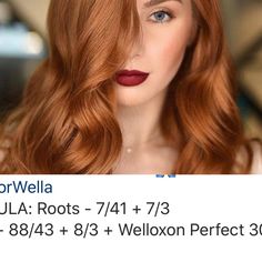 Wella Reds Formula, Wella Copper Formula, Copper Hair Formula, Natural Copper Hair, Red Hair Formulas, Ginger Hair Dyed, Copper Blonde Hair, Hair Formula, Wella Hair Color