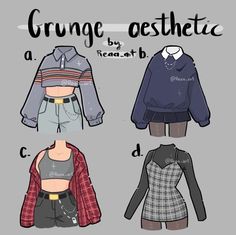 three different types of clothes with the words grunge aesthetic