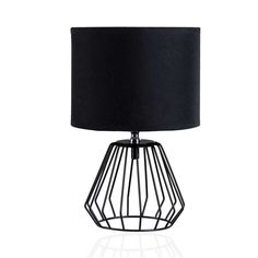 a table lamp with a black shade on it