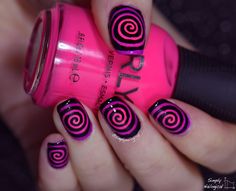 Simply Nailogical, Nail Designs Funky, Subtronics Cyclops Nails, Short Scene Nails, Riddler Nails, Spiral Nails Acrylic, Vaporwave Nails, Scene Nails Short, Scene Nails Simple