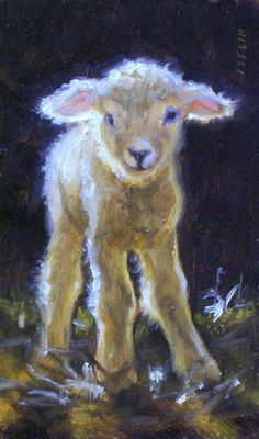 a painting of a lamb standing in the grass