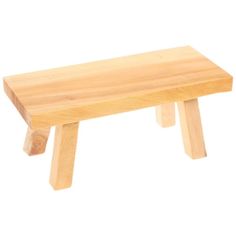 a small wooden bench sitting on top of a white floor