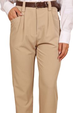 A stretchy, seasonless blend brings casual comfort to high-waisted pants equipped with practical pockets in a straight-leg silhouette. Zip fly with button closure Front slant pockets 80% polyester, 16% rayon, 4% spandex Hand wash, dry flat Imported High-waisted Chinos With Belt Loops, Versatile Ankle-length Dress Pants With Welt Pockets, Elastic Waistband Ankle-length Dress Pants, Solid Color Ankle-length Dress Pants With Elastic Waistband, Solid Ankle-length Dress Pants With Elastic Waistband, Solid Ankle-length Work Pants With Welt Pockets, Office Ankle Pants With Side Pockets, Solid Elastic Waistband Dress Pants For Business Casual, Fall Workwear Capris With Pockets