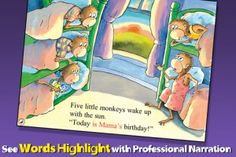 the three little monkeys are sleeping in their bunk beds, and there is an advertisement for them