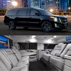 the inside and outside view of a limo