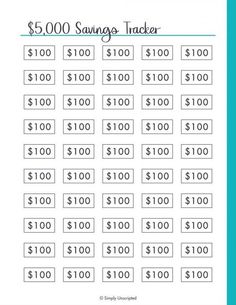 a printable $ 5, 000 savings tracker