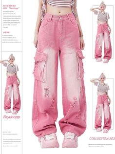 Cargo Jeans Women, Jean Rose, Baggy Cargo Jeans, Jeans Rosa, Outfit Jeans, Pink Jeans, Pinterest Closet, Really Cute Outfits, Cargo Jeans