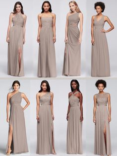 the different styles of bridesmaid dresses are shown in multiple pictures, including one for each