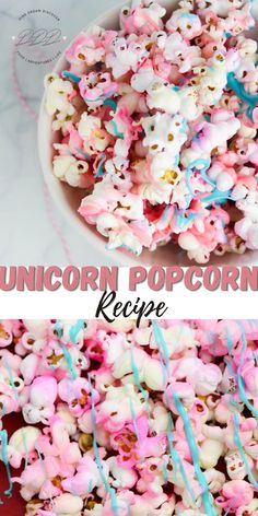 unicorn popcorn recipe with rainbow sprinkles in a bowl