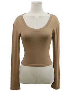 One Size Shoulder:28-38cm Bust Size:76-96cm Length:44cm Sleeve Length:57cm Fitted Crew Neck Top In Solid Color, Casual Fitted Long Sleeve Top, Basic Plain Tops For Fall, Stretch Solid Color T-shirt For Fall, Basic Brown Long Sleeve Top, Basic Solid Tops For Fall, Basic Solid Color Tops For Fall, Solid Color Crew Neck Crop Top For Fall, Basic Brown Long Sleeve T-shirt