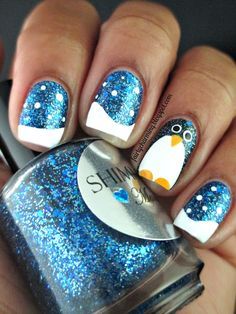 nail 360.1 Penguin Nails, Unghie Nail Art, Cute Christmas Nails, Christmas Nail Art Designs, Holiday Nail Art, Nails 2020, Winter Nail Art, Winter Nail Designs, Ideas Nails