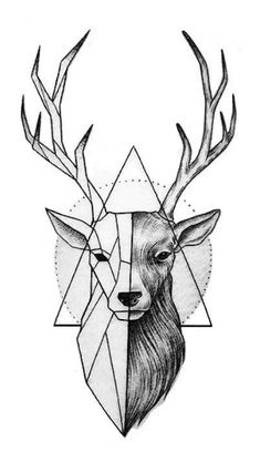 a drawing of a deer's head with geometric shapes