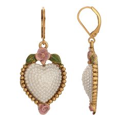 Finish off your look in sweet vintage-inspired style with these flower and simulated pearl-embellished gold tone heart drop earrings from 1928. Finish off your look in sweet vintage-inspired style with these flower and simulated pearl-embellished gold tone heart drop earrings from 1928. FEATURES Length: 50 mm Backings: leverback Metal: alloy Plating: gold tone Finish: polished Material: acrylic, enamel Not appropriate for children 14 years old and younger. Size: One Size. Color: Pink. Gender: fe Touch Hand, Pearl Drop Earrings Gold, 1928 Jewelry, Vintage Inspired Jewelry, Cameo Jewelry, Pearl Pink, Heart Drop Earrings, Creating Jewelry, Wedding Jewelry Sets