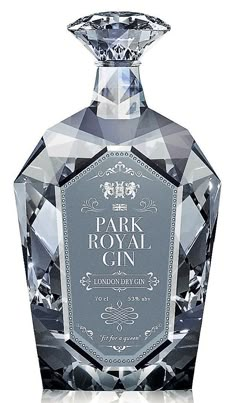 a crystal bottle with the words park royal gin on it's front and side