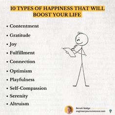 10 TYPES OF HAPPINESS THAT WILL BOOST YOUR LIFE:  Enjoy this? ♻️ Repost it to your network and follow Benoit Malige for more.  #happiness #growth #growthmindset #personalgrowth #personaldevelopment #selfgrowth #personaldevelopment #mindfulness #selfimprovement #selfgrowth #selfdevelopment #growtmindset #motivation #success #successmindset #successtips #successmotivation #successhabits #timemanagement Learning Psychology, Inner Joy, Joyful Life, Success Habits, 12 Steps, Motivation Success, Self Compassion, I Deserve